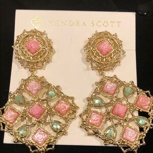 Kendra Scott Gold Earrings with Pink and Green Accents